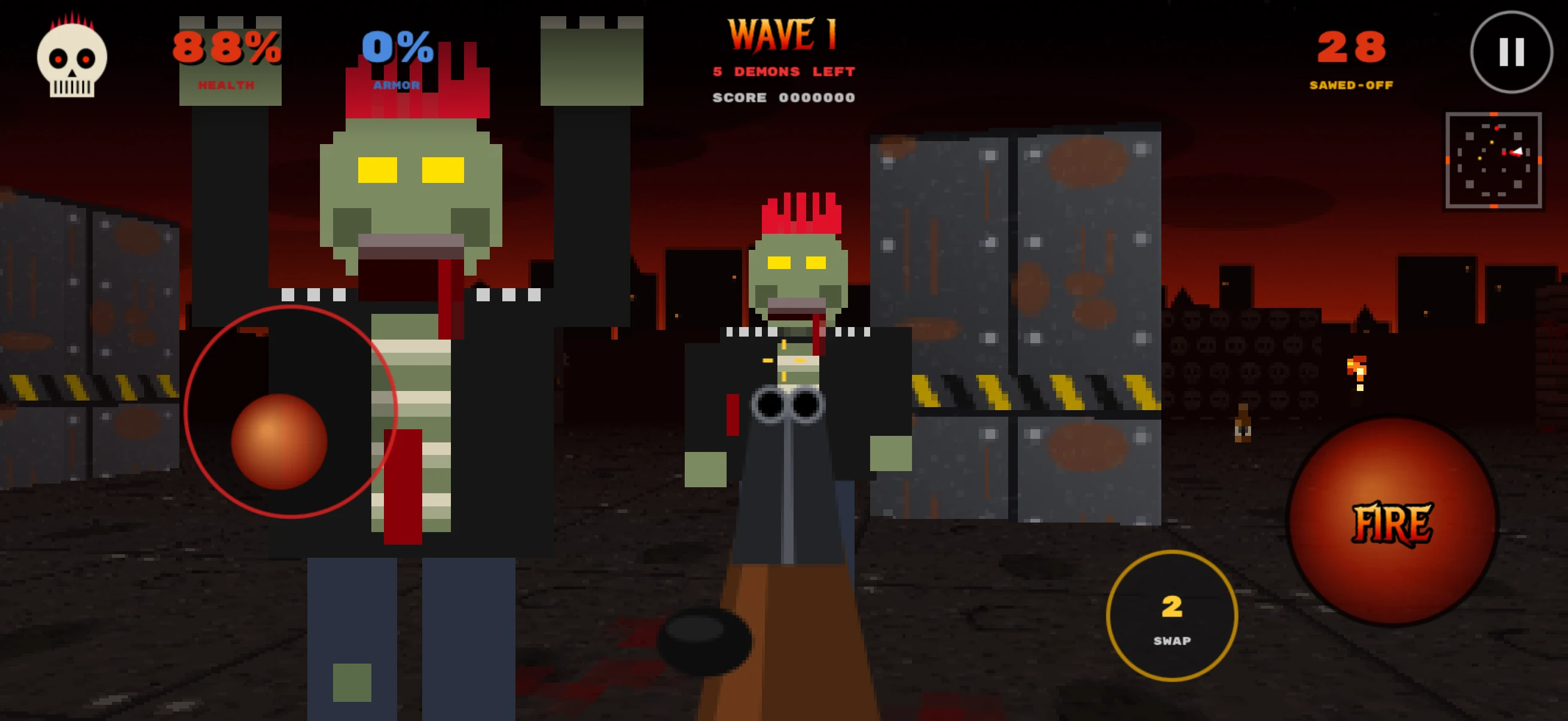 Carnage gameplay: punk demons approaching a sawed-off shotgun